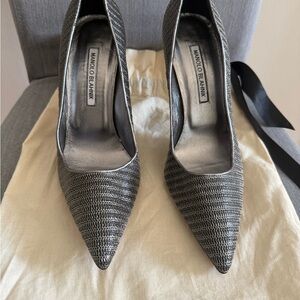 Manolo Blahnik Silver Mesh Textured Heels